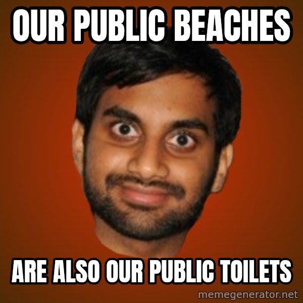 Generic Indian Guy meme: our public beaches / are also our public toilets