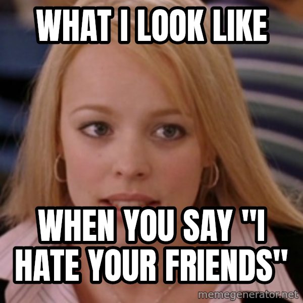 mean girls meme: What I look like / When you say "I hate your friends"