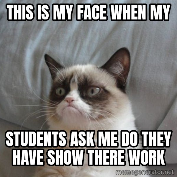 Grumpy cat good meme: this is my face when my / students ask me do they have show there work