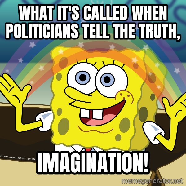 spongebob rainbow meme: What it's called when politicians tell the truth, / Imagination!