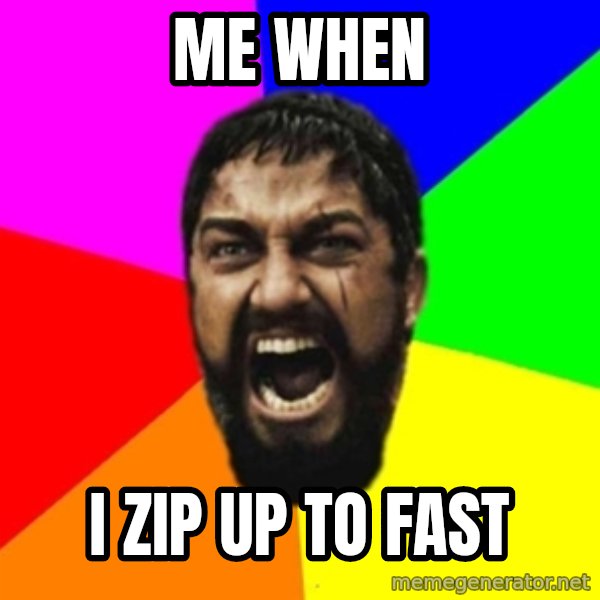 sparta meme: Me when / I zip up to fast