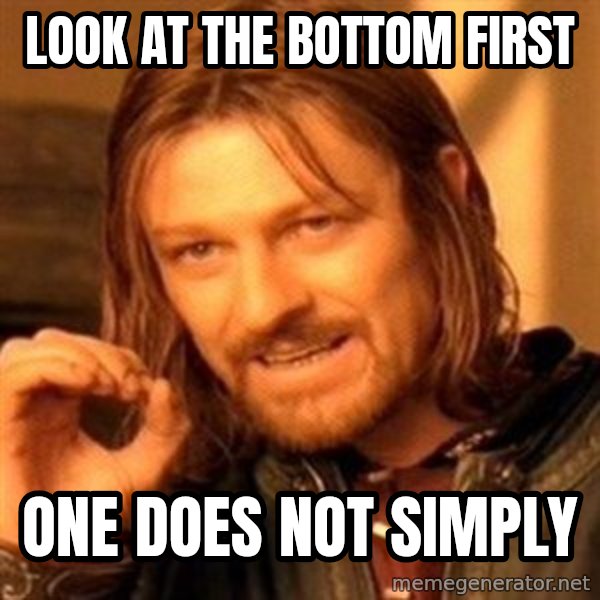 One Does Not Simply meme: Look at the bottom first / One does not simply