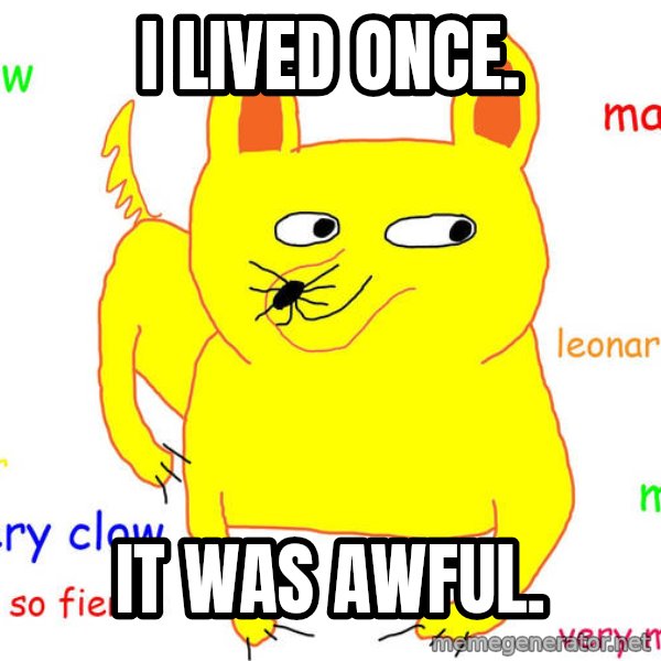 Grumpy Cat  meme: i lived once. / it was awful.