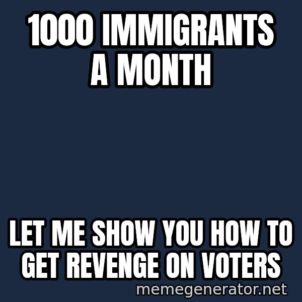 Hungry Chris Christie meme: 1000 immigrants a month / Let me show you how to get revenge on voters