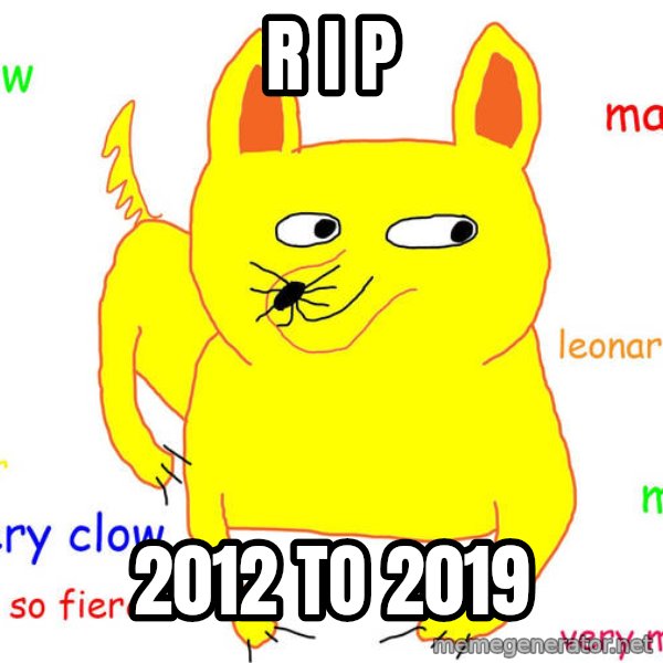 Grumpy Cat  meme: r i p / 2012 to 2019