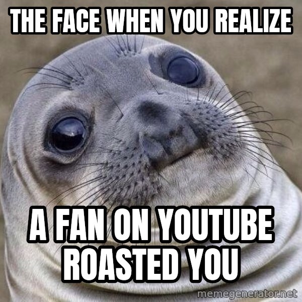 Awkward Seal meme: the face when you realize / a fan on youtube roasted you