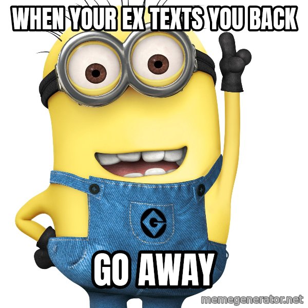 Despicable Me Minion meme: When your ex texts you back / go away