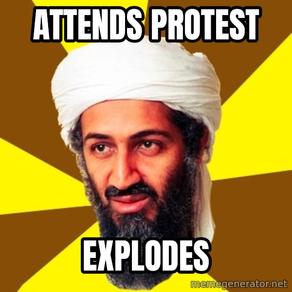 Osama meme: Attends protest / Explodes