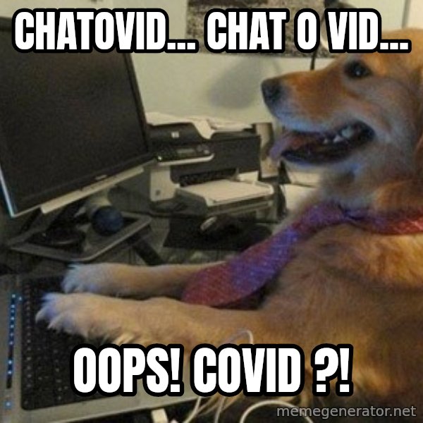 I have no idea what I'm doing - Dog with Tie meme: Chatovid... Chat o vid... / Oops! Covid ?!