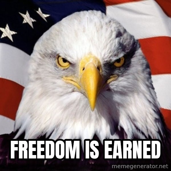American Pride Eagle meme: Freedom is earned