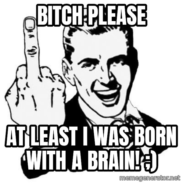 Lol Fuck You meme: BITCH PLEASE / at least I was born with a brain! ;)