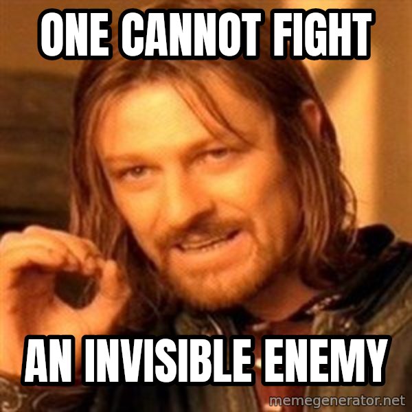 One Does Not Simply meme: One cannot fight / an invisible enemy