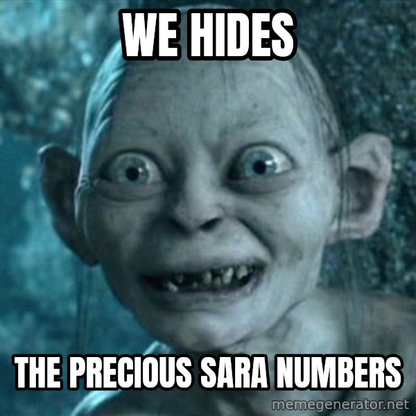 My Precious Gollum meme: we hides / the precious sara numbers