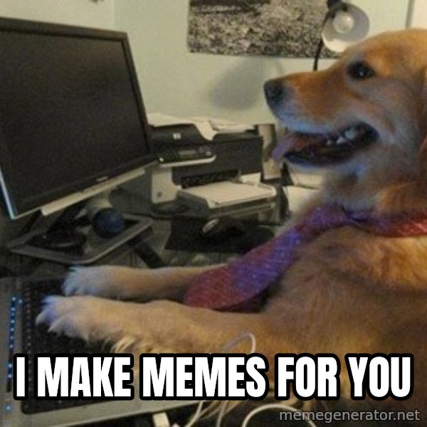 I have no idea what I'm doing - Dog with Tie meme: i make memes for you