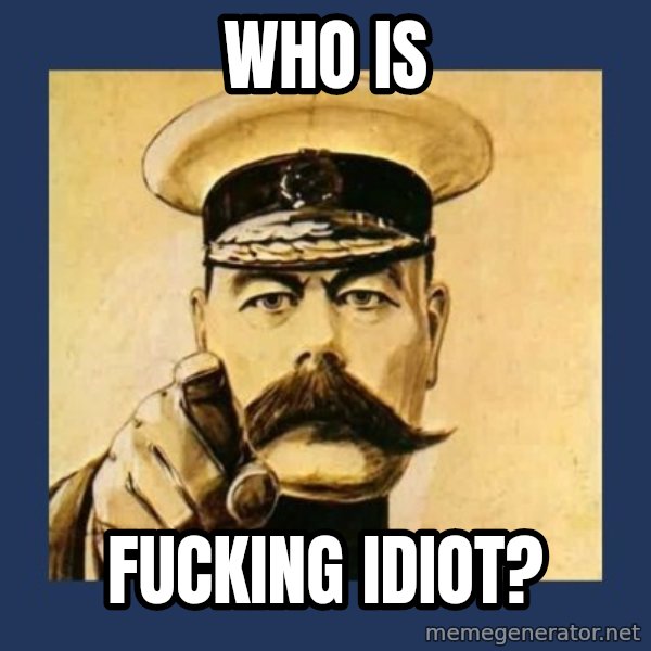 your country needs you meme: Who is / fucking idiot?