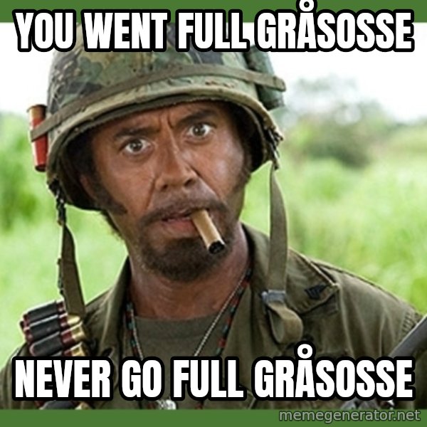 went full retard meme: You went full gråsosse / Never go full gråsosse