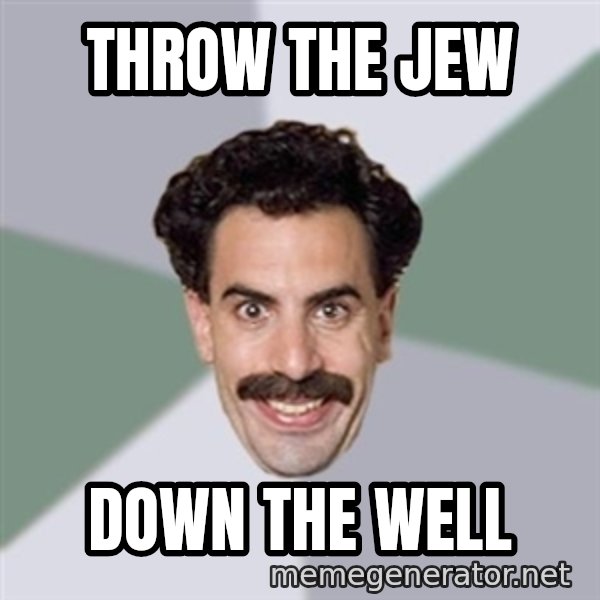 Advice Borat meme: throw the jew / down the well