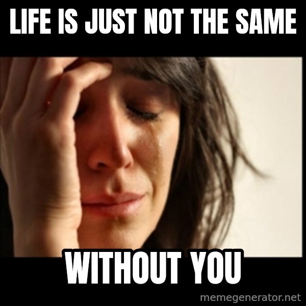 First World Problems meme: Life is just not the same / Without you