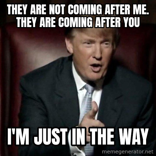Donald Trump meme: they are not coming after me. they are coming after you / i'm just in the way