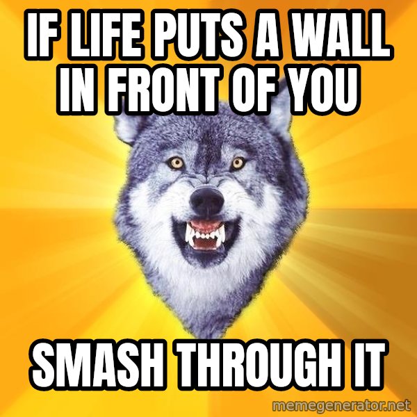 Courage Wolf meme: if life puts a wall in front of you / smash through it