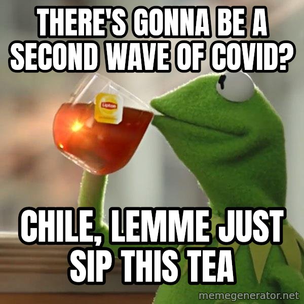 Kermit The Frog Drinking Tea meme: There's gonna be a second wave of Covid? / Chile, lemme just sip this tea