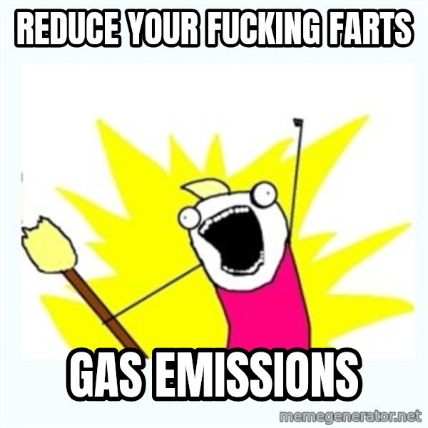 All the things meme: Reduce your fucking farts / gas emissions