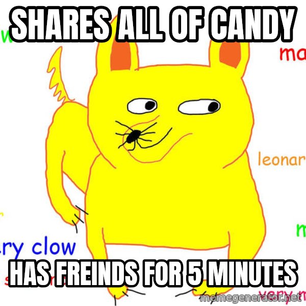 Forever Alone meme: shares all of candy / has freinds for 5 minutes