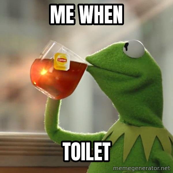 Kermit The Frog Drinking Tea meme: me when / toilet