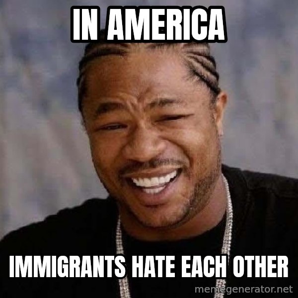 Yo Dawg meme: in america / immigrants hate each other