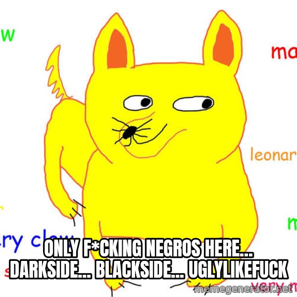 Grumpy Cat  meme: only f*cking negros here... darkside... blackside... uglylikefuck