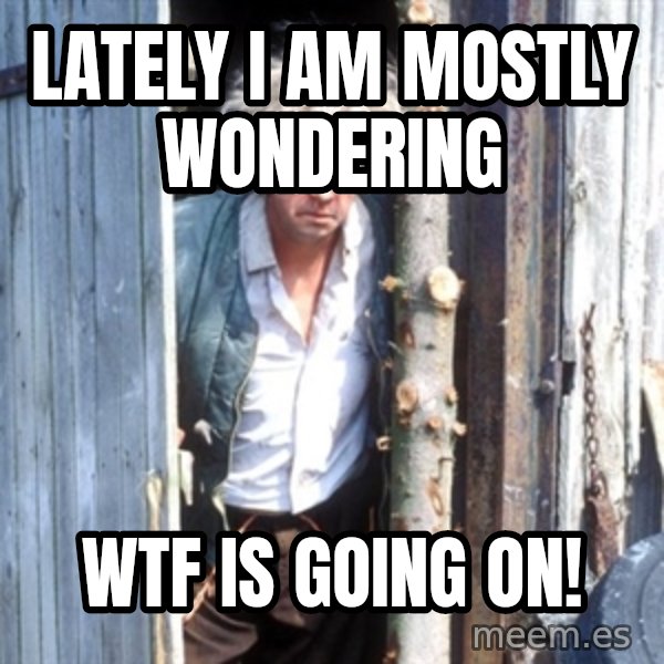 Jesse Fast Show meme: Lately I am mostly wondering / Wtf is going on!
