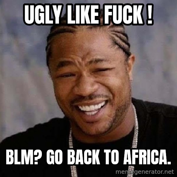 Yo Dawg meme: ugly like fuck ! / BLM?  Go back to Africa.