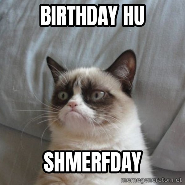 Grumpy cat good meme: Birthday hu / Shmerfday