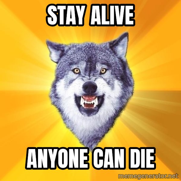 Courage Wolf meme: STAY ALIVE / ANYONE CAN DIE
