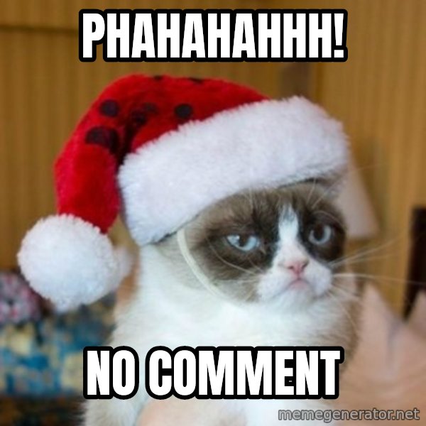 Grumpy Cat Santa Hat meme: Phahahahhh! / No comment