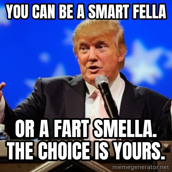 Annoying Facebook Girl meme: you can be a smart fella / or a fart smella. the choice is yours.