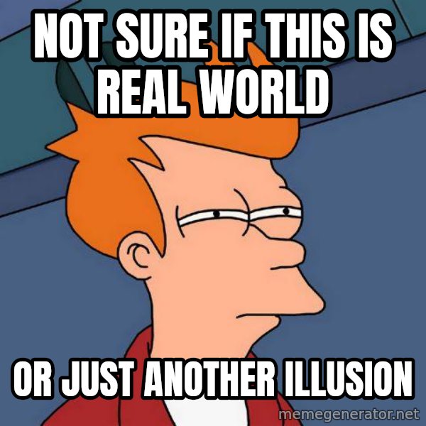 Futurama Fry meme: Not sure if this is real world / Or just another Illusion