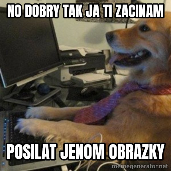 I have no idea what I'm doing - Dog with Tie meme: No dobry tak ja ti zacinam / Posilat jenom obrazky