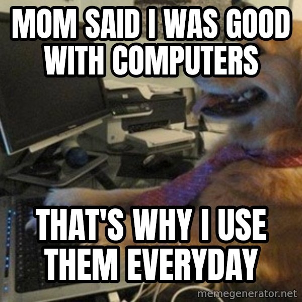 I have no idea what I'm doing - Dog with Tie meme: Mom said i was good with computers / That's why i use them everyday