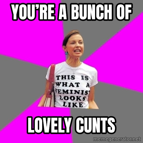 Feminist Cunt meme: You’re a bunch of / lovely cunts