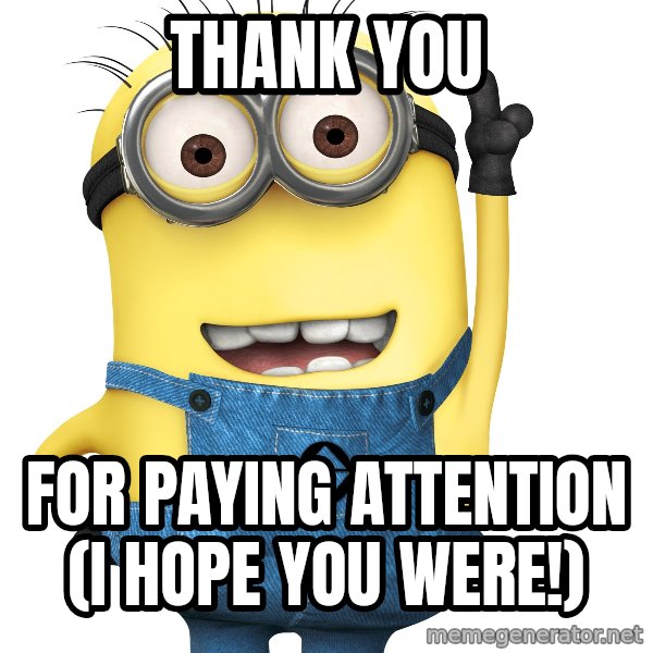 Despicable Me Minion meme: Thank you / for paying attention (I hope you were!)