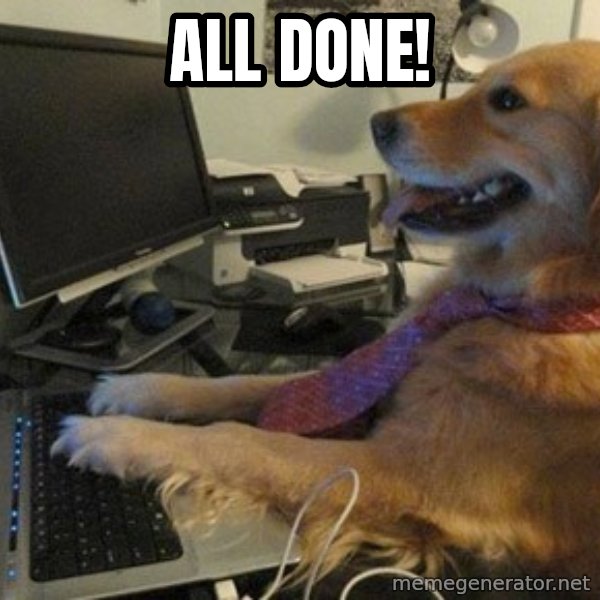 I have no idea what I'm doing - Dog with Tie meme: All done!
