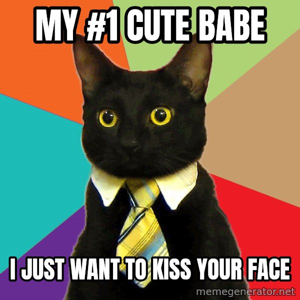 Business Cat meme: MY #1 CUTE BABE / I JUST WANT TO KISS YOUR FACE