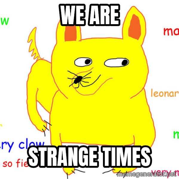 Grumpy Cat  meme: We are / strange times