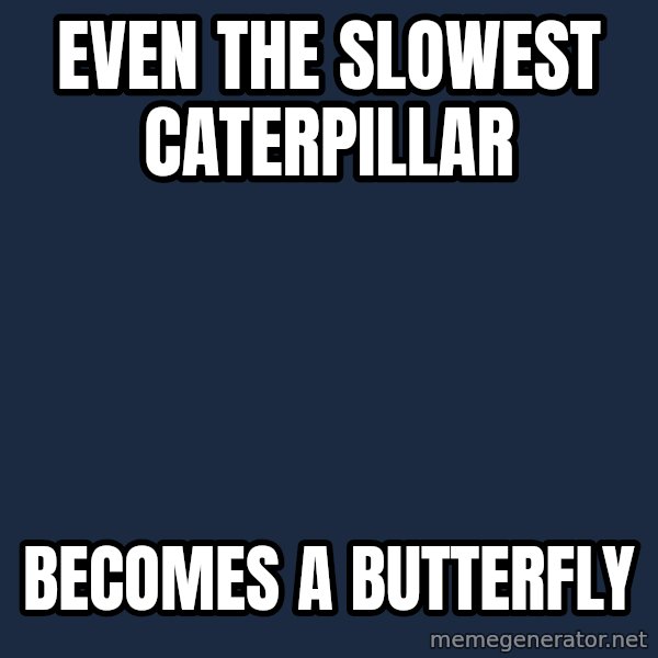Blank Black meme: Even the slowest  caterpillar / Becomes a Butterfly
