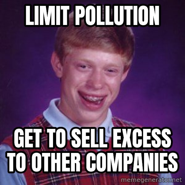 Bad Luck Brian meme: limit pollution / get to sell excess to other companies