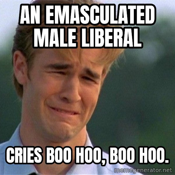 Dawson Crying meme: an emasculated male liberal / cries boo hoo, boo hoo.