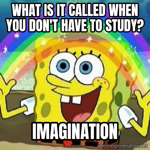 Imagination meme: what is it called when you don't have to study? / Imagination