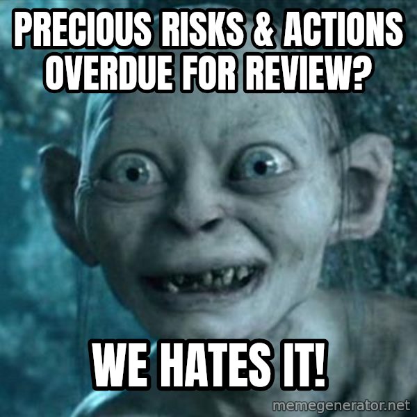 My Precious Gollum meme: Precious Risks & Actions overdue for review? / We Hates It!