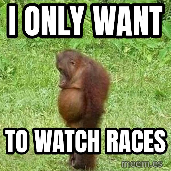Orangutan Stan meme: i only want / to watch races